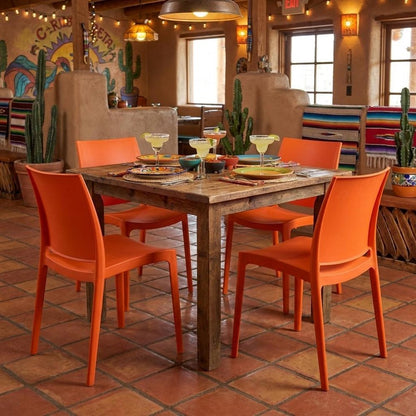 Set of Four Orange Heavy Duty Plastic Outdoor Stacking Dining Chairs HomeRoots