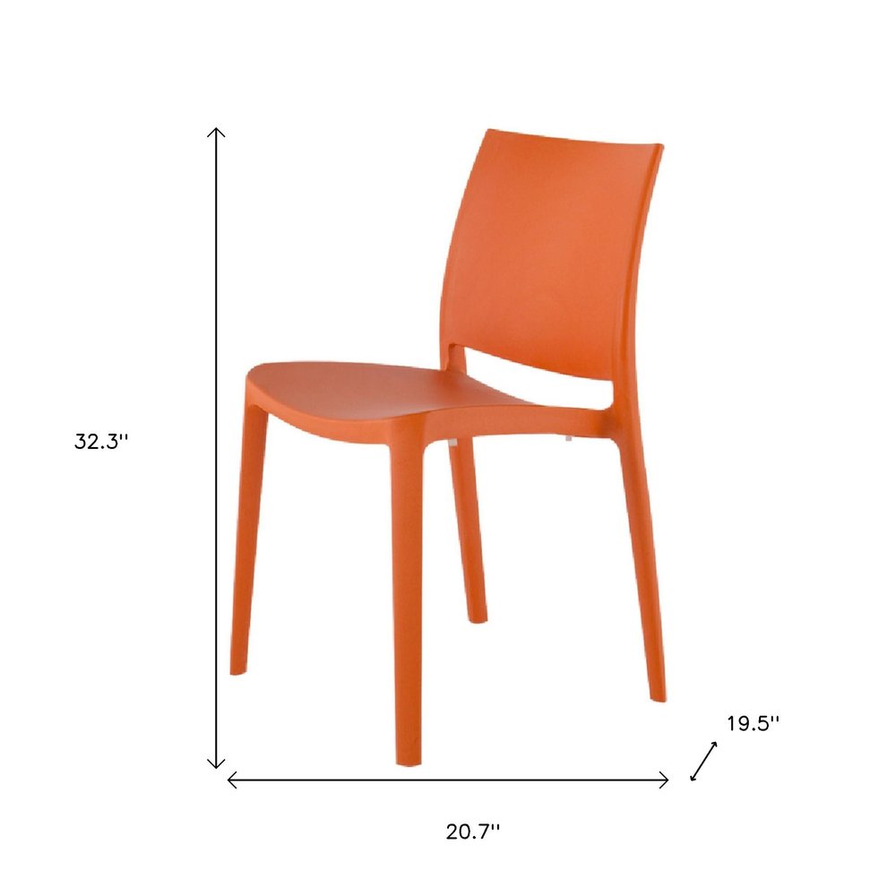 Set of Four Orange Heavy Duty Plastic Outdoor Stacking Dining Chairs HomeRoots