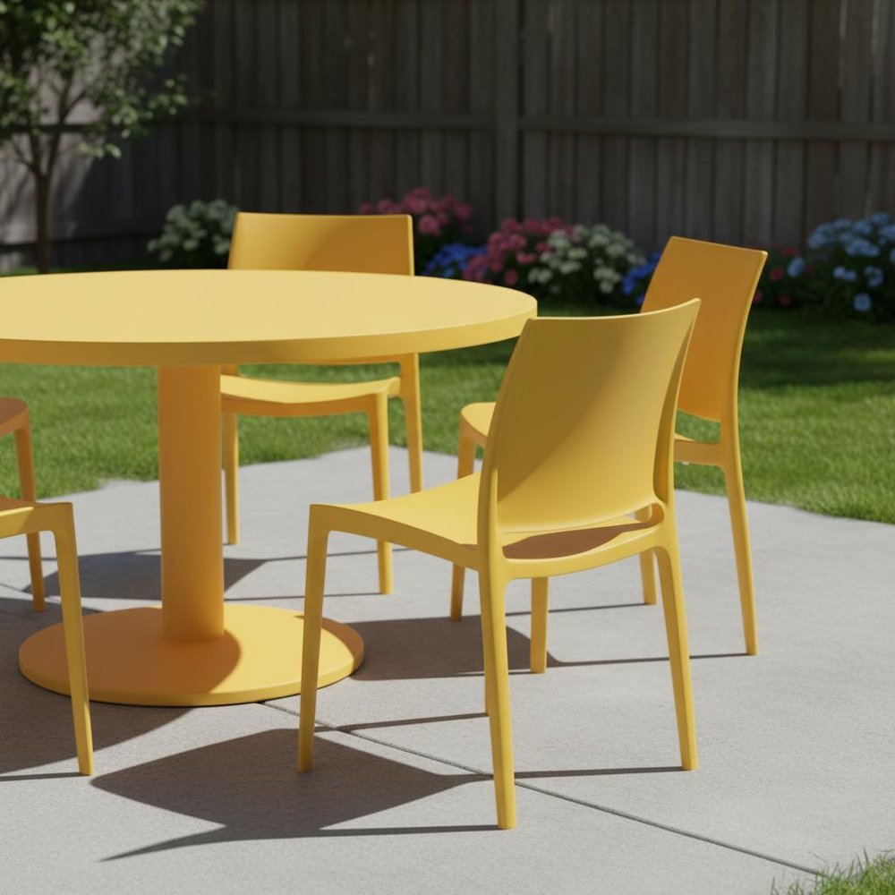 Set of Four Gold Heavy Duty Plastic Outdoor Stacking Dining Chairs HomeRoots