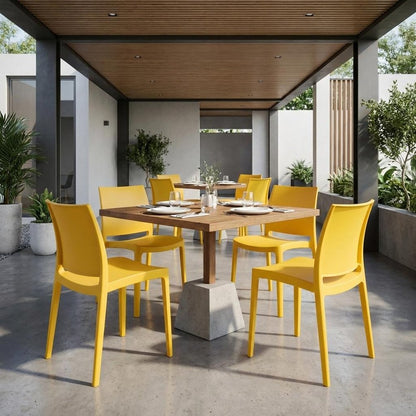 Set of Four Gold Heavy Duty Plastic Outdoor Stacking Dining Chairs HomeRoots