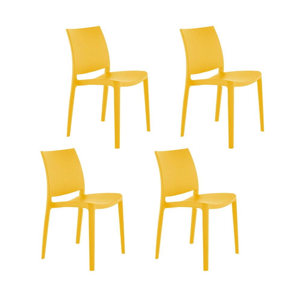 Set of Four Gold Heavy Duty Plastic Outdoor Stacking Dining Chairs HomeRoots