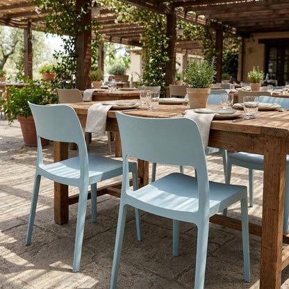 Set of Two Baby Blue Heavy Duty Plastic Outdoor Stacking Accent Chairs HomeRoots