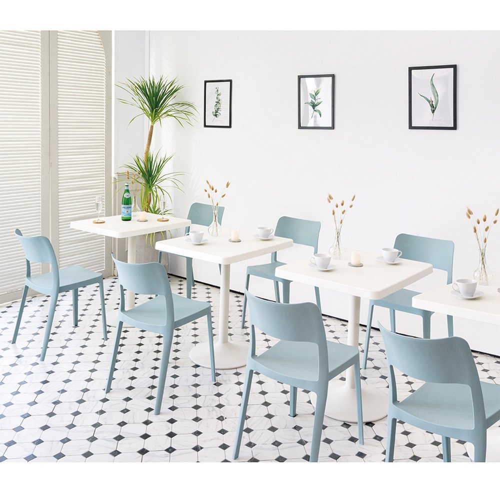 Set of Two Baby Blue Heavy Duty Plastic Outdoor Stacking Accent Chairs HomeRoots