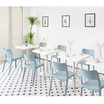 Set of Two Baby Blue Heavy Duty Plastic Outdoor Stacking Accent Chairs HomeRoots