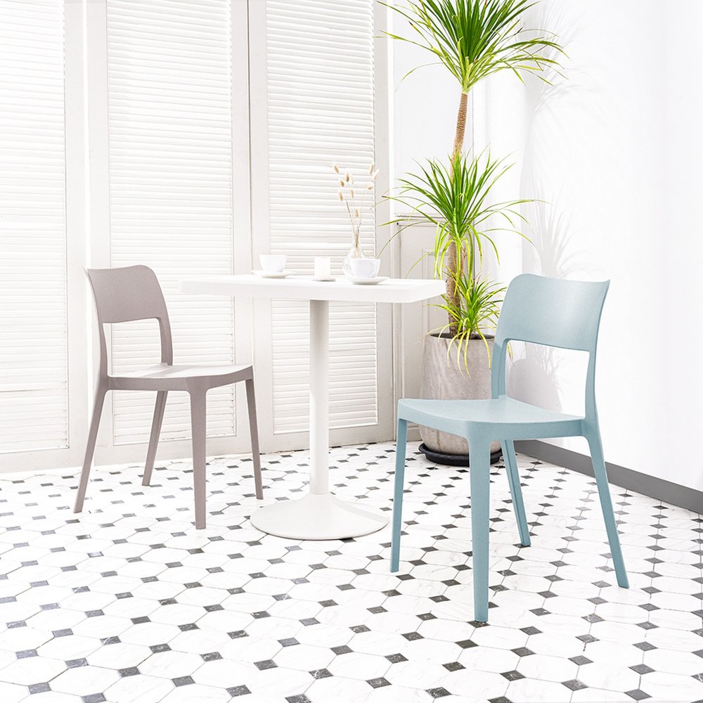 Set of Two Baby Blue Heavy Duty Plastic Outdoor Stacking Accent Chairs HomeRoots