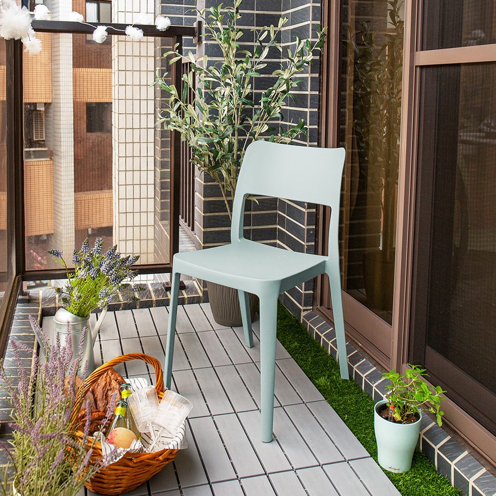 Set of Two Baby Blue Heavy Duty Plastic Outdoor Stacking Accent Chairs HomeRoots