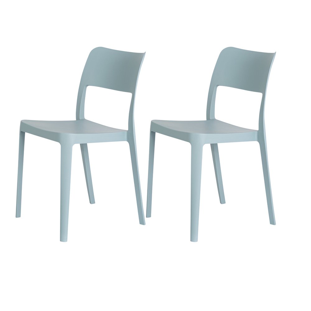 Set of Two Baby Blue Heavy Duty Plastic Outdoor Stacking Accent Chairs HomeRoots