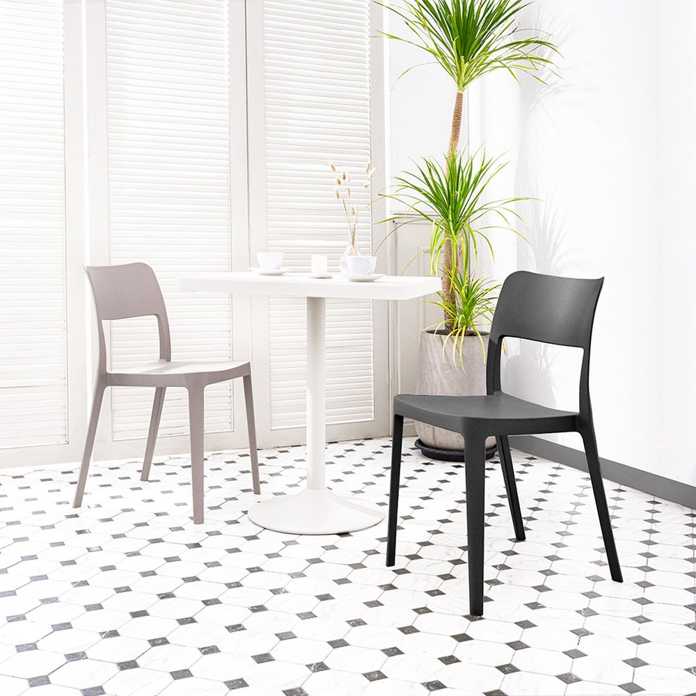 Set of Two Taupe Heavy Duty Plastic Outdoor Stacking Accent Chairs HomeRoots