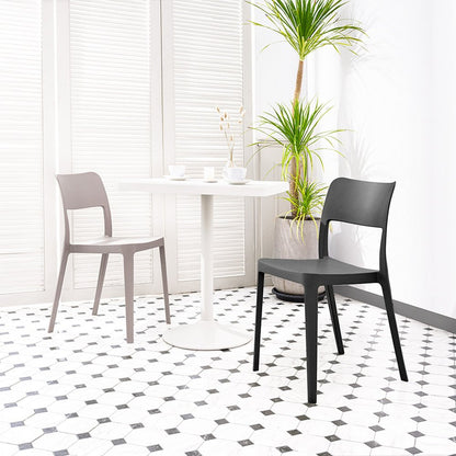 Set of Two Taupe Heavy Duty Plastic Outdoor Stacking Accent Chairs HomeRoots