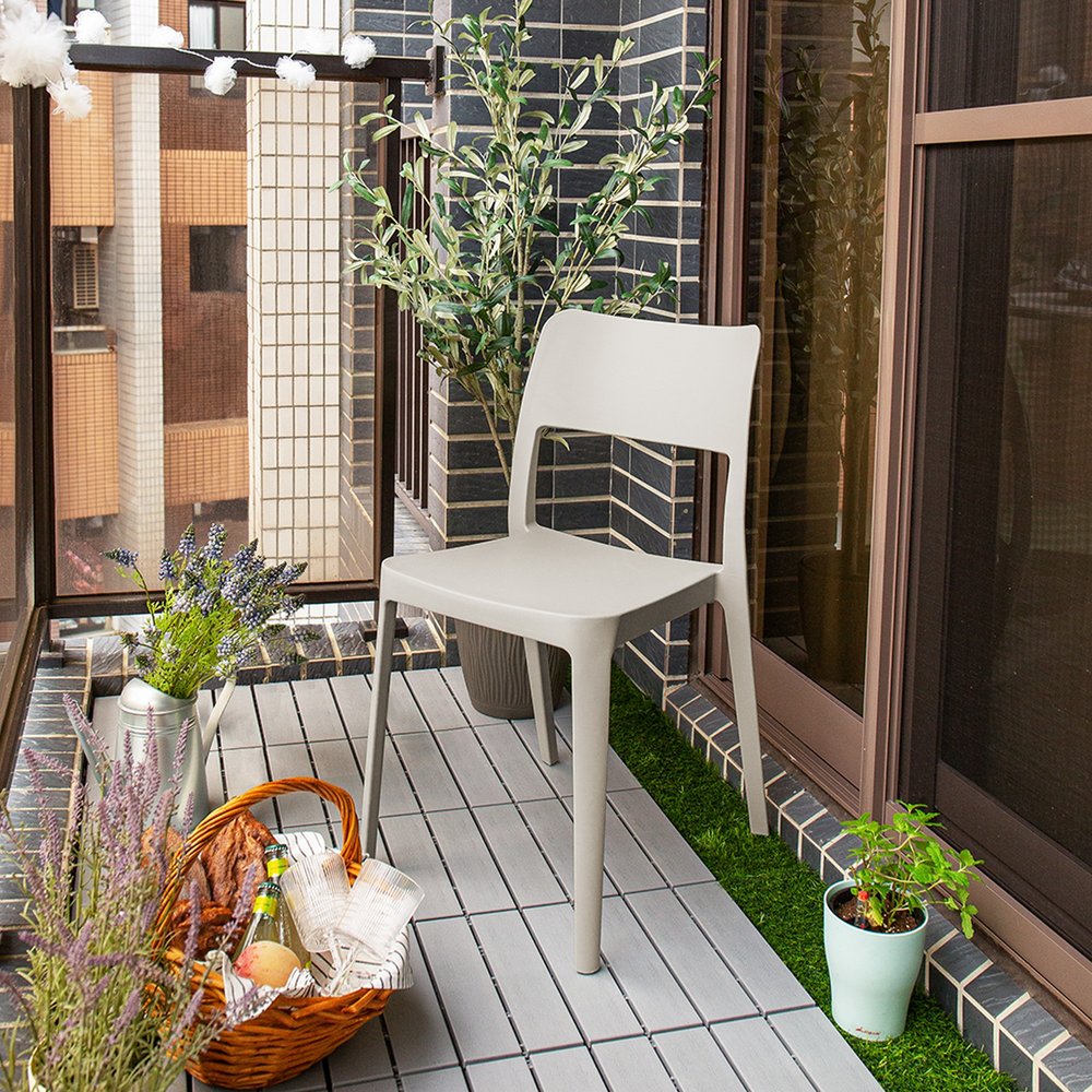 Set of Two Taupe Heavy Duty Plastic Outdoor Stacking Accent Chairs HomeRoots