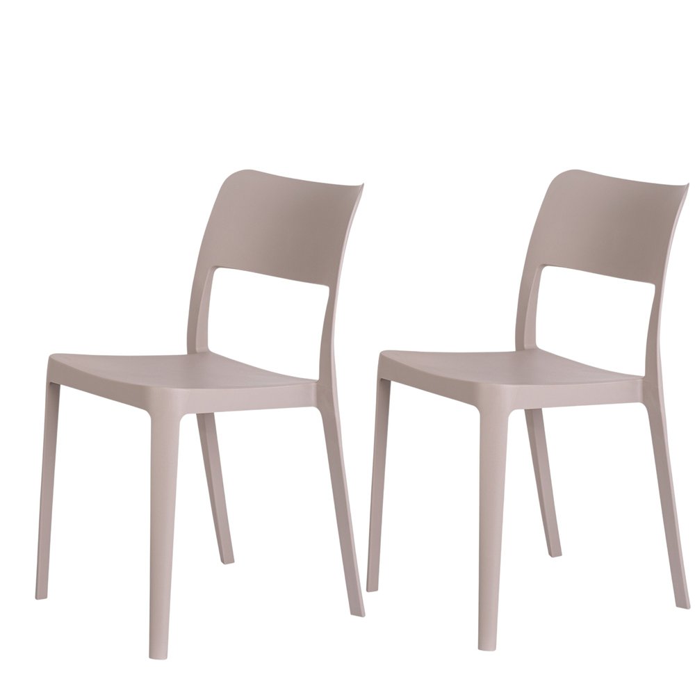 Set of Two Taupe Heavy Duty Plastic Outdoor Stacking Accent Chairs HomeRoots