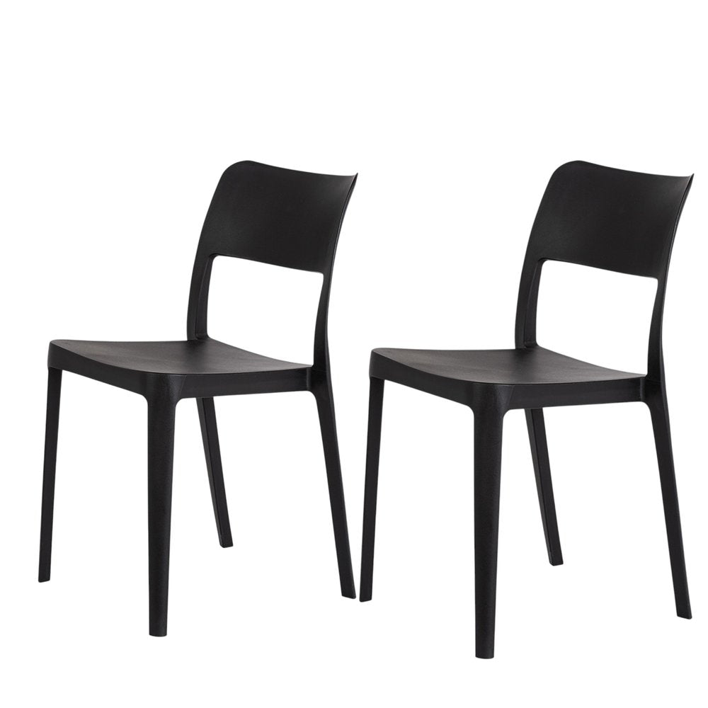 Set of Two Black Heavy Duty Plastic Outdoor Stacking Accent Chairs HomeRoots