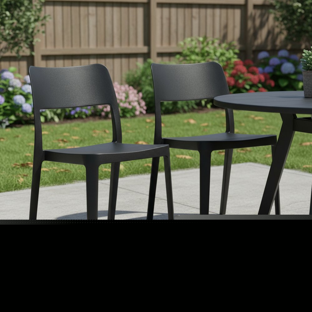 Set of Two Black Heavy Duty Plastic Outdoor Stacking Accent Chairs HomeRoots