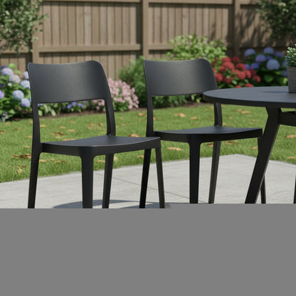 Set of Two Black Heavy Duty Plastic Outdoor Stacking Accent Chairs HomeRoots