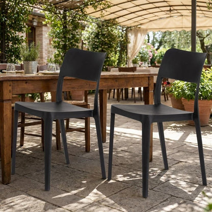 Set of Two Black Heavy Duty Plastic Outdoor Stacking Accent Chairs HomeRoots