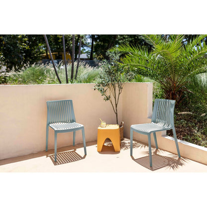 Set of Two Baby Blue Heavy Duty Plastic Outdoor Stacking Accent Chairs HomeRoots