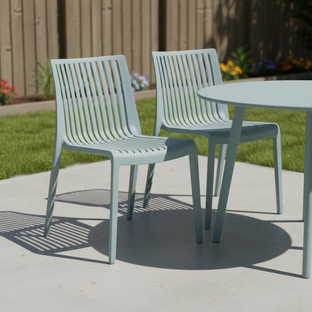 Set of Two Baby Blue Heavy Duty Plastic Outdoor Stacking Accent Chairs HomeRoots