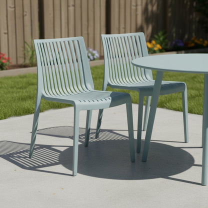 Set of Two Baby Blue Heavy Duty Plastic Outdoor Stacking Accent Chairs HomeRoots