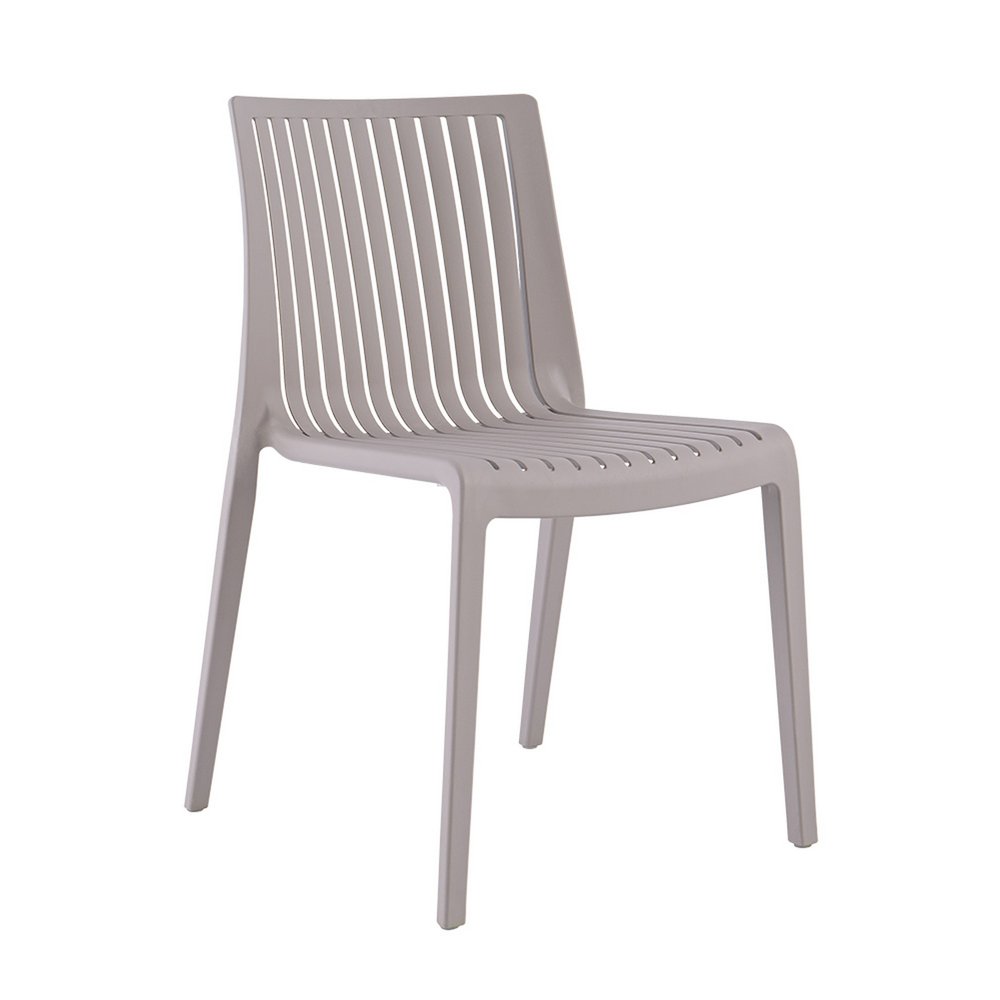 Set of Two Taupe Heavy Duty Plastic Outdoor Stacking Accent Chairs HomeRoots