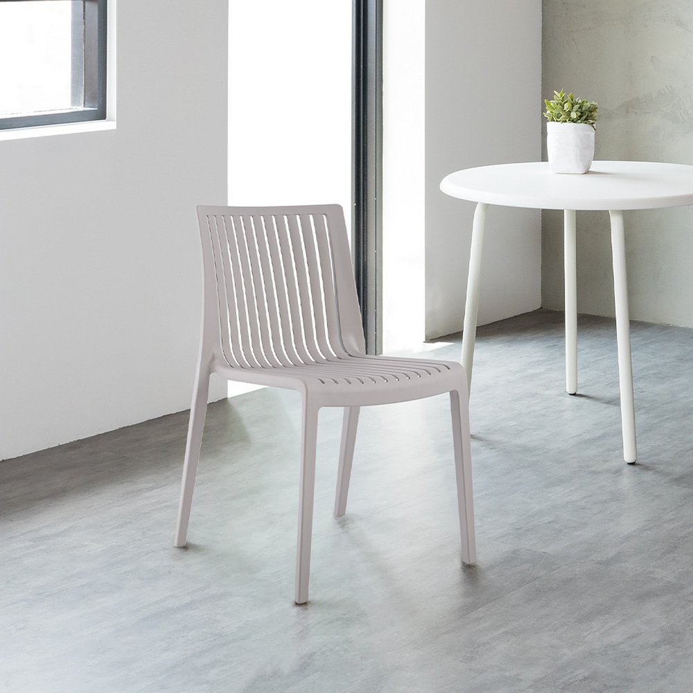 Set of Two Taupe Heavy Duty Plastic Outdoor Stacking Accent Chairs HomeRoots