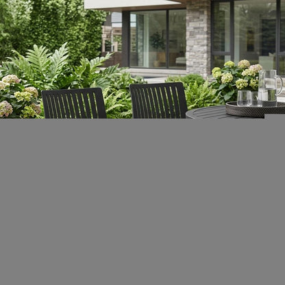 Set of Two Black Heavy Duty Plastic Outdoor Stacking Accent Chairs HomeRoots