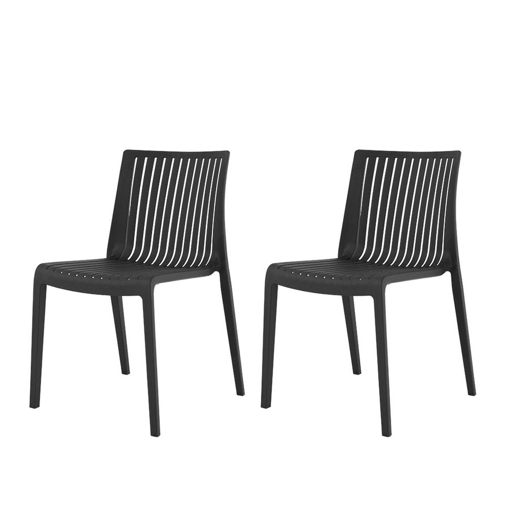 Set of Two Black Heavy Duty Plastic Outdoor Stacking Accent Chairs HomeRoots