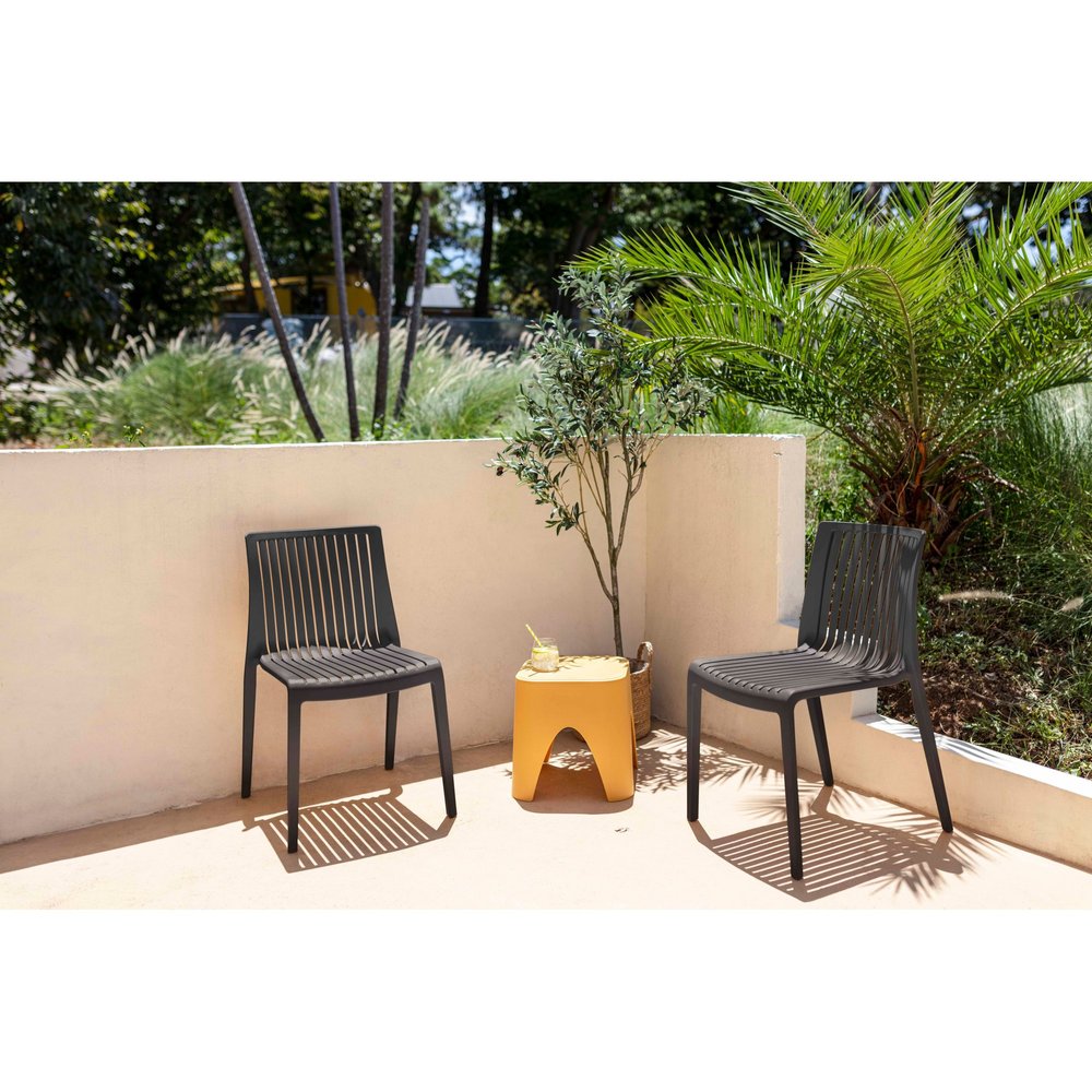 Set of Two Black Heavy Duty Plastic Outdoor Stacking Accent Chairs HomeRoots
