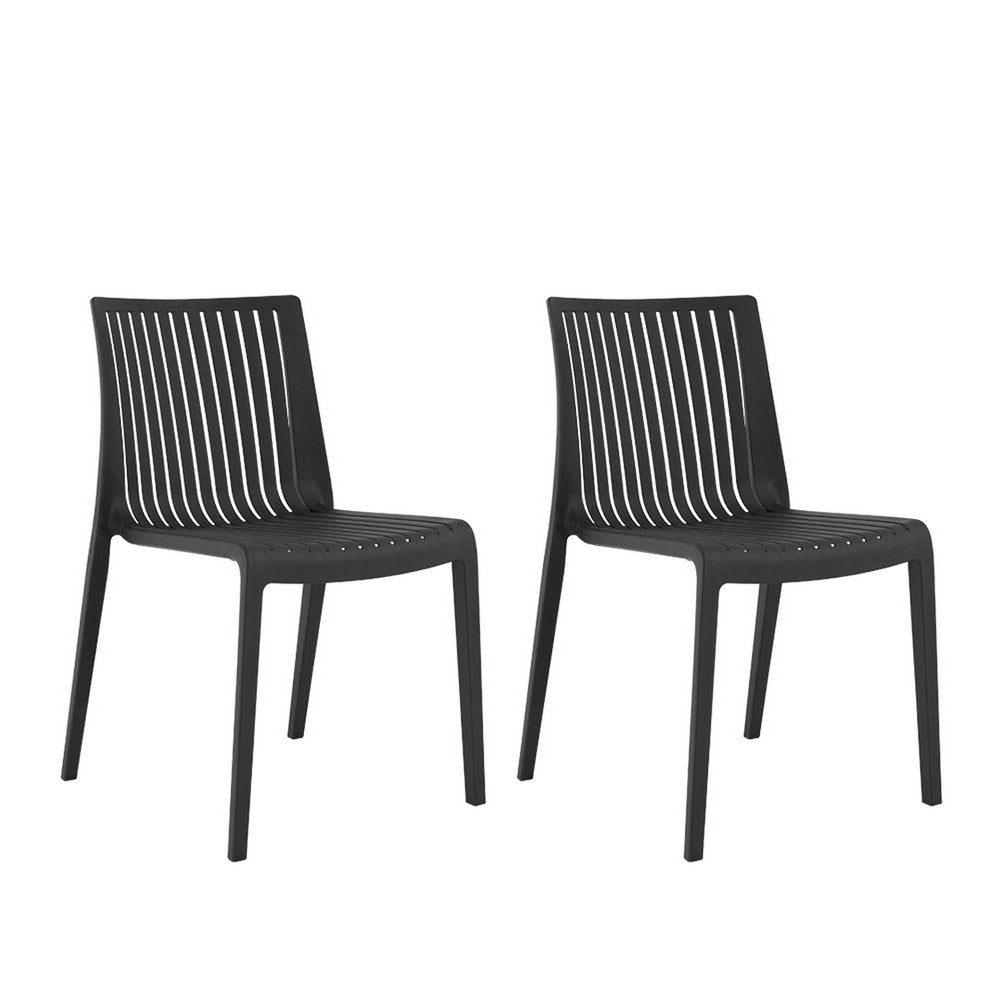 Set of Two Black Heavy Duty Plastic Outdoor Stacking Accent Chairs HomeRoots