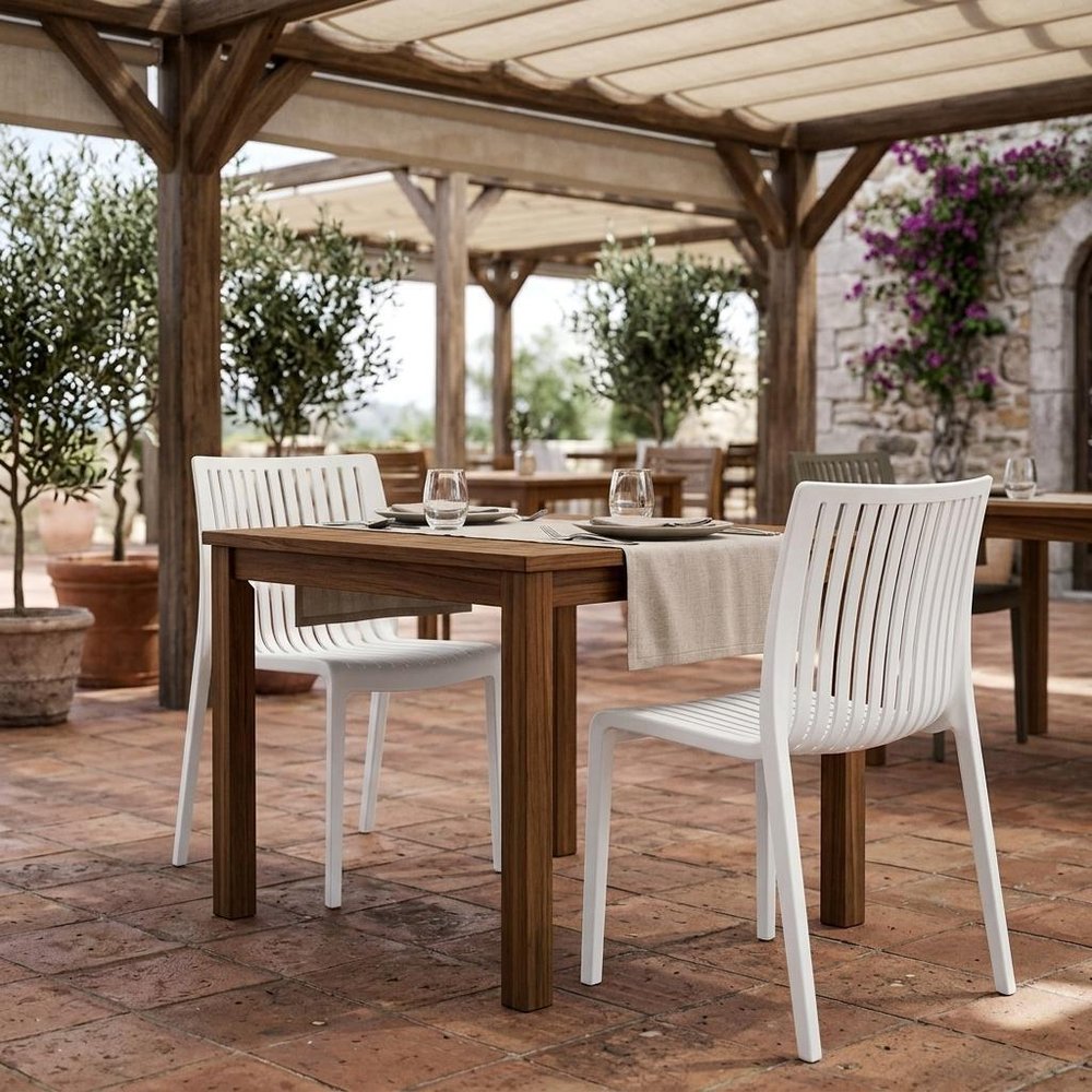 Set of Two Taupe Heavy Duty Plastic Outdoor Stacking Dining Chairs HomeRoots