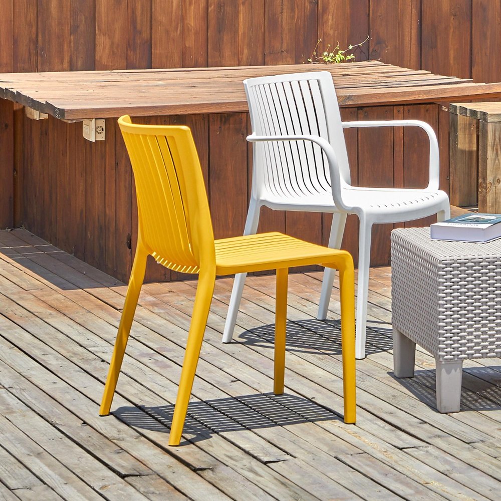 Set of Two White Heavy Duty Plastic Outdoor Stacking Accent Chairs HomeRoots