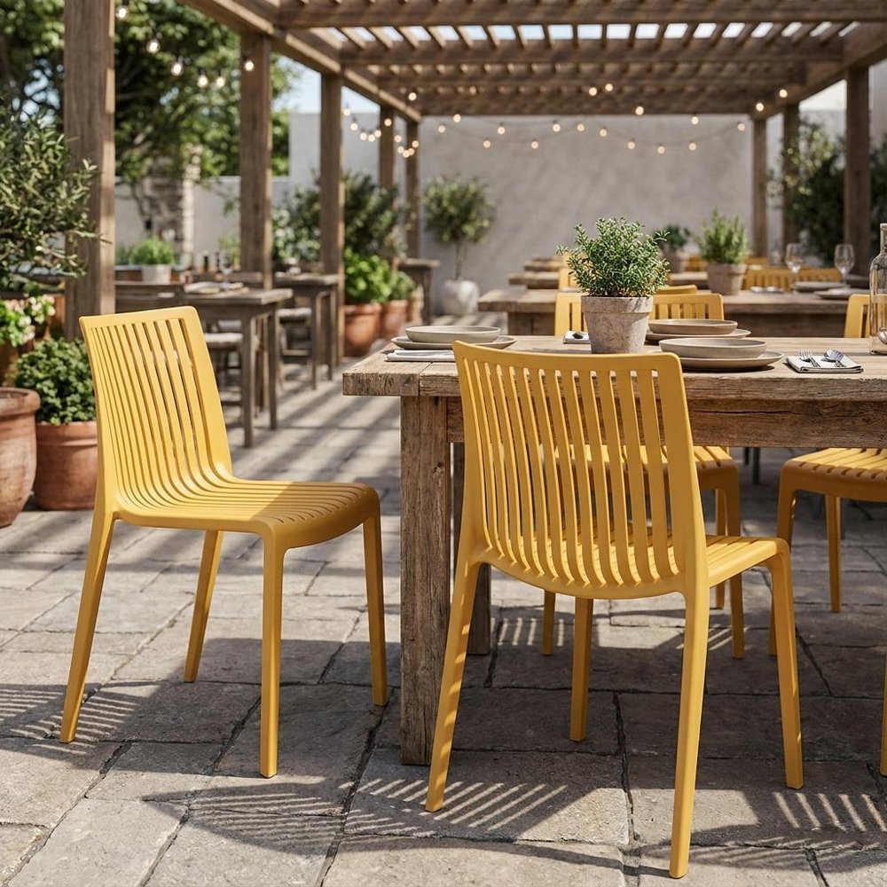 Set of Two Taupe Heavy Duty Plastic Outdoor Stacking Dining Chairs HomeRoots