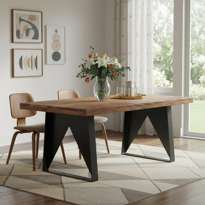 80" Brown and Black Solid Wood and Iron Live Edge Dining Table HomeRoots