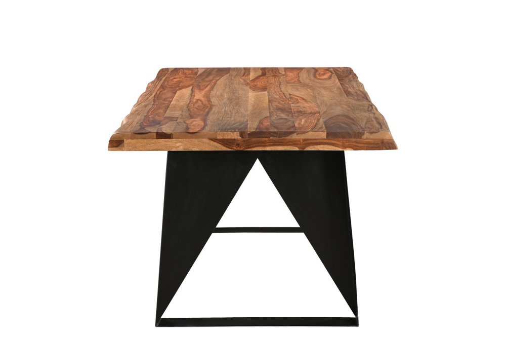 80" Brown and Black Solid Wood and Iron Live Edge Dining Table HomeRoots