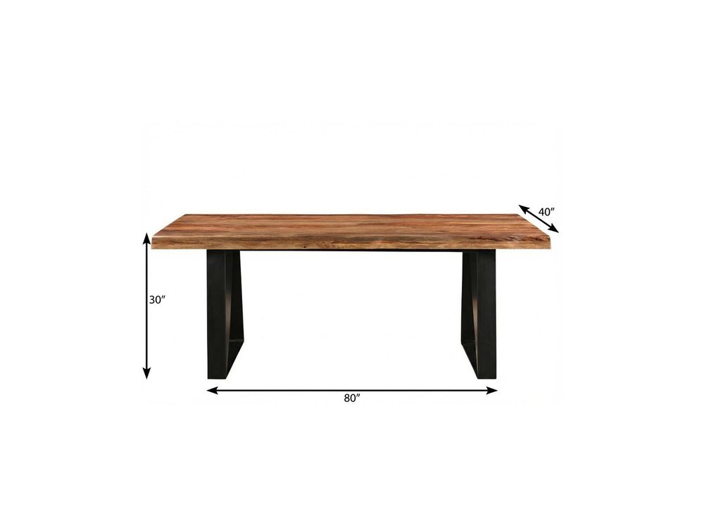 80" Brown and Black Solid Wood and Iron Live Edge Dining Table HomeRoots