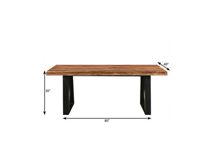 80" Brown and Black Solid Wood and Iron Live Edge Dining Table HomeRoots