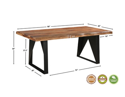 80" Brown and Black Solid Wood and Iron Live Edge Dining Table HomeRoots