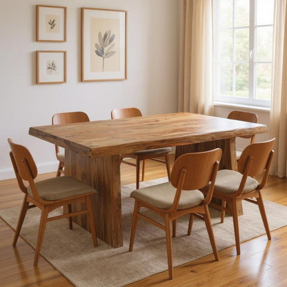 74" Brown Wood Double Pedestal Base Live Edge Dining Table HomeRoots
