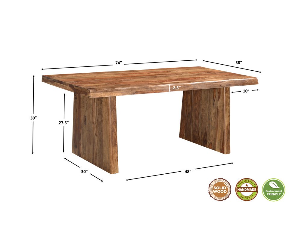 74" Brown Wood Double Pedestal Base Live Edge Dining Table HomeRoots