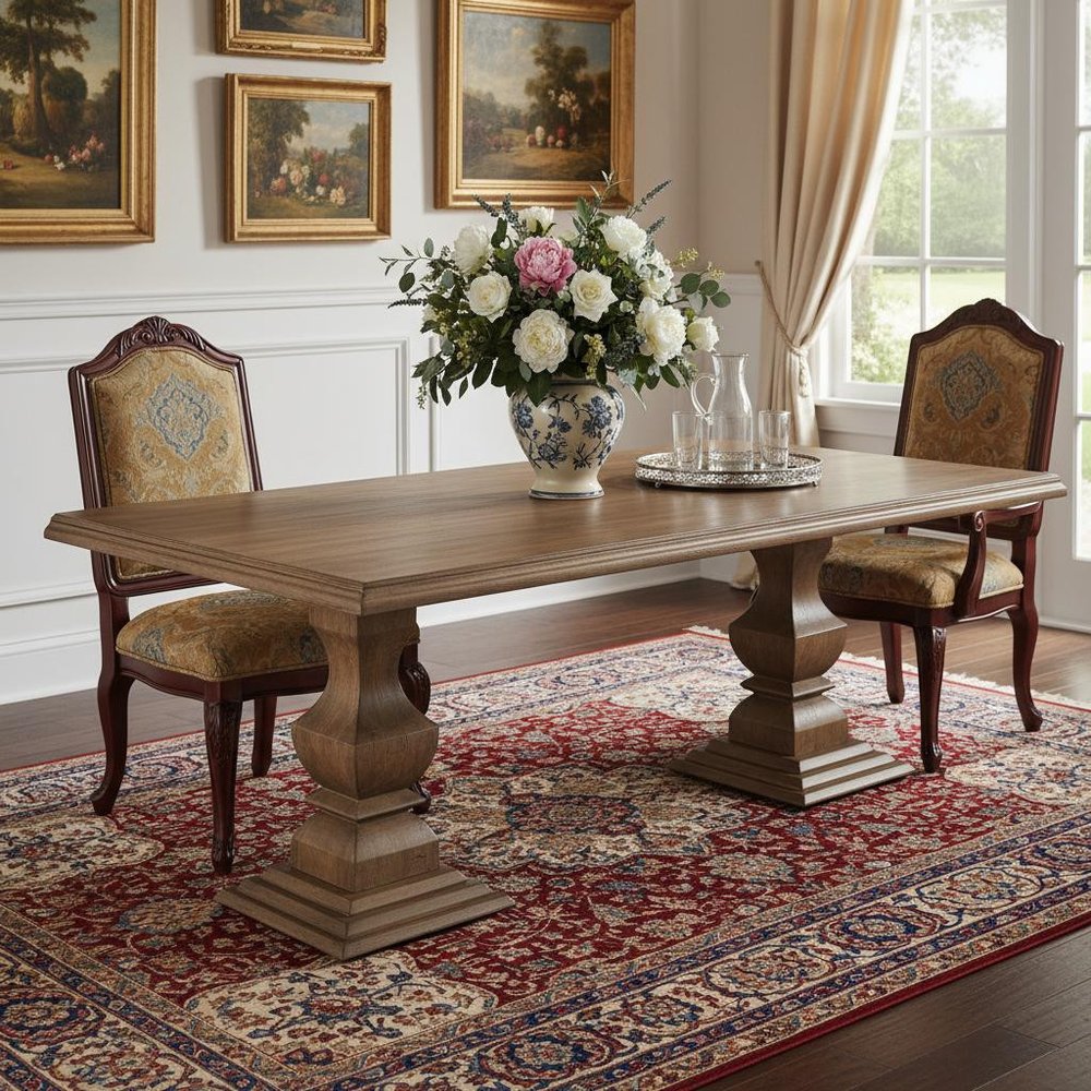 96" Brown Solid Wood Double Pedestal Base Dining Table — view 2