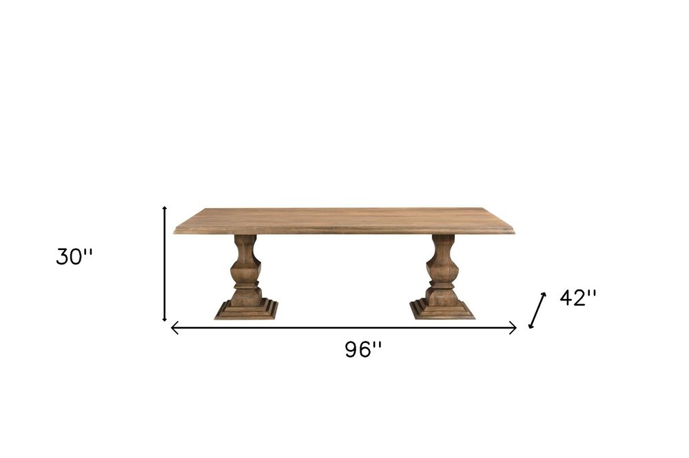 96" Brown Solid Wood Double Pedestal Base Dining Table — view 1