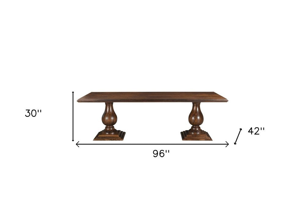 96" Dark Brown Wood Double Pedestal Base Dining Table HomeRoots