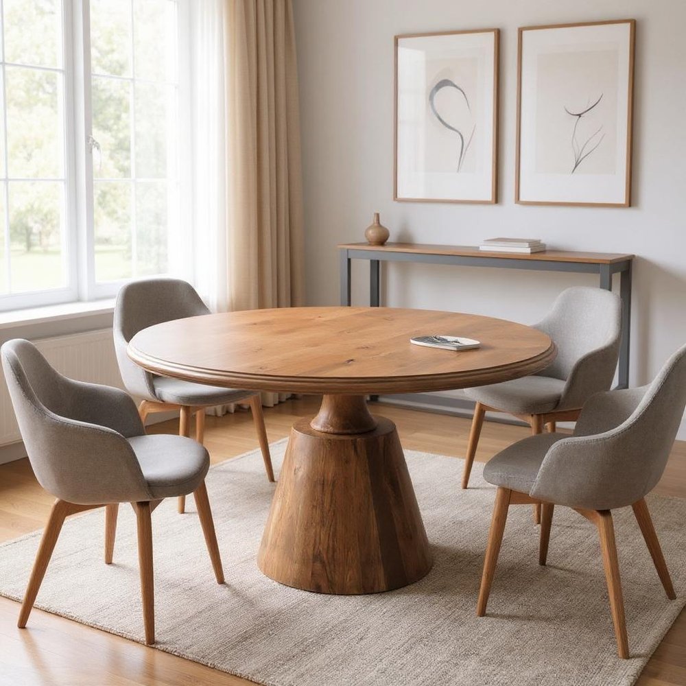 48" Natural Wood Pedestal Base Round Top Dining Table HomeRoots