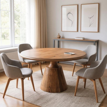 48" Natural Wood Pedestal Base Round Top Dining Table HomeRoots