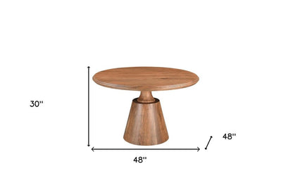 48" Natural Wood Pedestal Base Round Top Dining Table HomeRoots