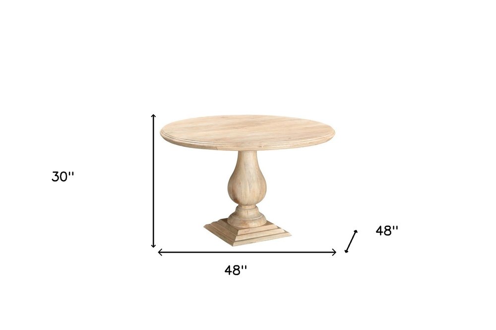 48" Natural Solid Wood Pedestal Base Round Top Dining Table HomeRoots