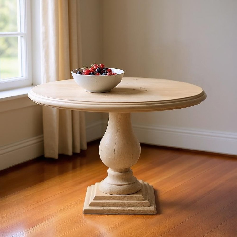 48" Natural Solid Wood Pedestal Base Round Top Dining Table HomeRoots