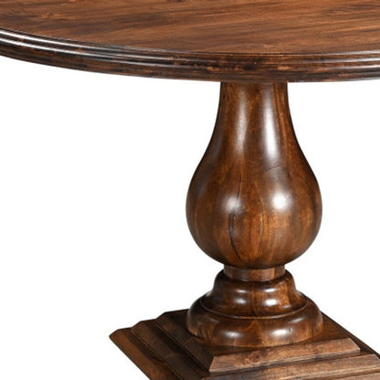 48" Brown Solid Wood Pedestal Base Round Top Dining Table HomeRoots