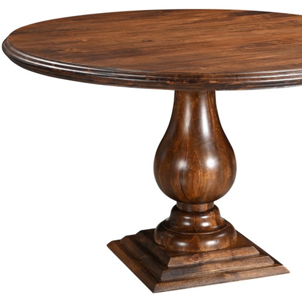 48" Brown Solid Wood Pedestal Base Round Top Dining Table HomeRoots
