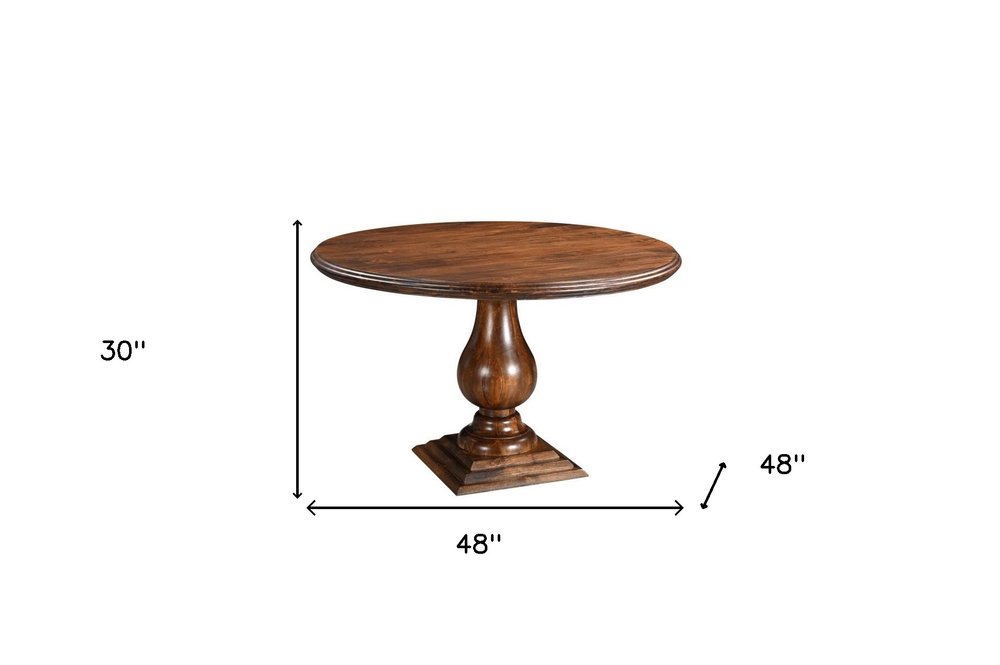 48" Brown Solid Wood Pedestal Base Round Top Dining Table HomeRoots