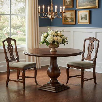 48" Brown Solid Wood Pedestal Base Round Top Dining Table HomeRoots